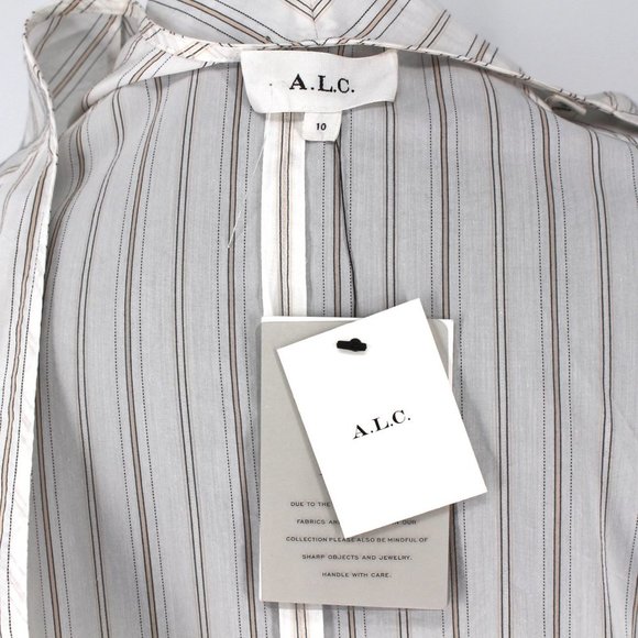 A.L.C. Enzo White Poplin Cotton Stripe Long Sleeve Wrap Dress 10 NEW Mini V-Neck - Picture 7 of 9